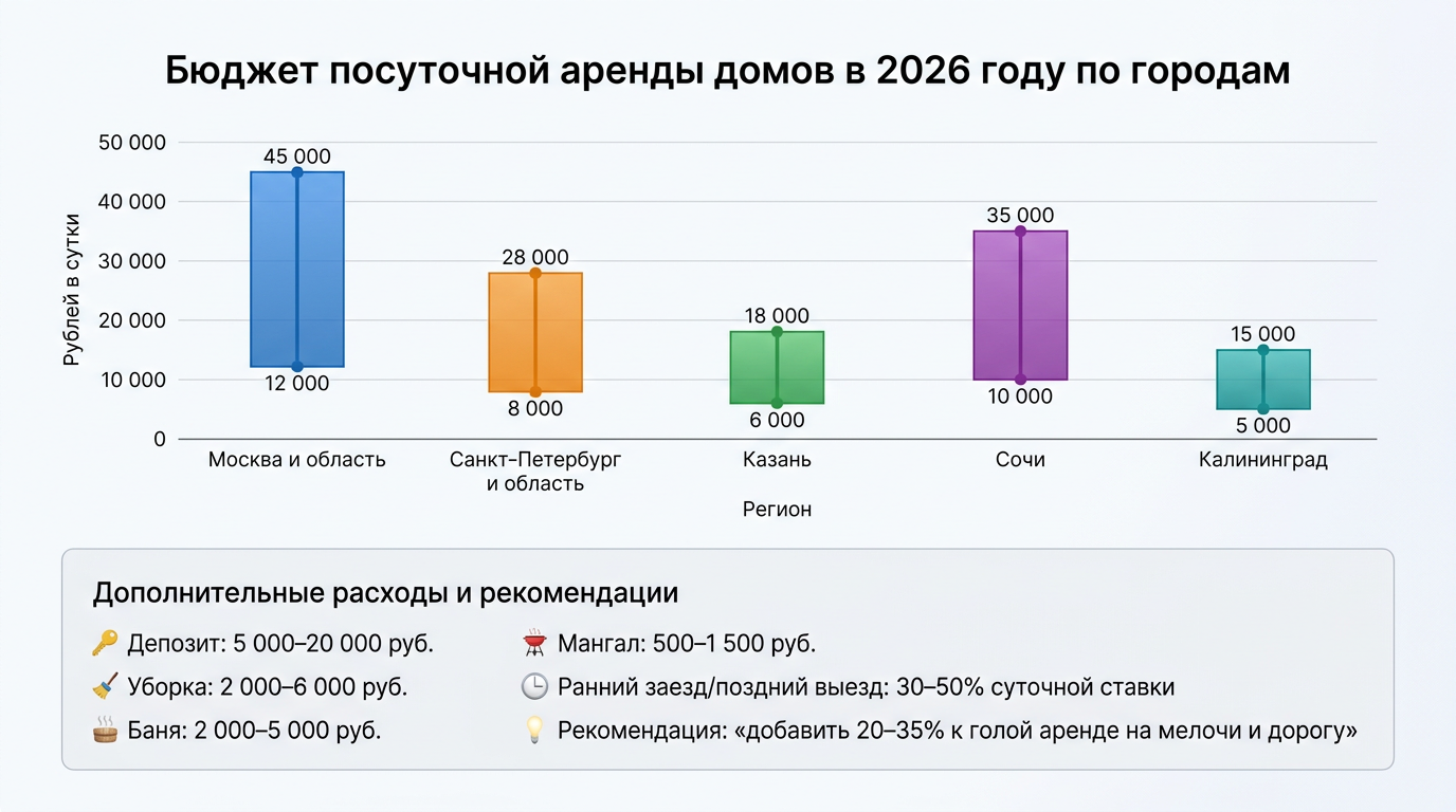 Бюджет посуточной аренды домов в 2026 году по городам